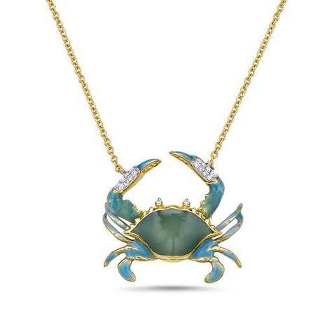 14K ENAMEL BLUE CRAB PENDANT WITH 18 DIAMONDS 0.065CT ON 18 INCHES CAB – Jewelry and The Sea Sea Animals Jewelry, Crab Jewelry, Surf Jewelry, Ocean Inspired Jewelry, Sea Jewelry, Blue Crab, Jewelry Accessories Ideas, Jewelry Lookbook, Girly Jewelry