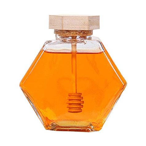 Amazon.com: Liitrton Hexagon Shape Honey Pot Jar with Dipper Heat-Resistant Glass Storage Container for Home Kitchen (L): Kitchen & Dining Honey Container, Honey Dispenser, Honey Bottles, Honey Sticks, Glass Storage Containers, Honey Dipper, Best Honey, Cork Lid, Wood Cover