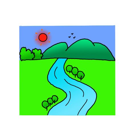 How To Draw A River, River Drawing Easy, Kalikasan Drawing, River Drawing, Landscape Drawing Easy, Easy Drawing Guides, Planet Drawing, Drawing Guides, Sharpie Markers