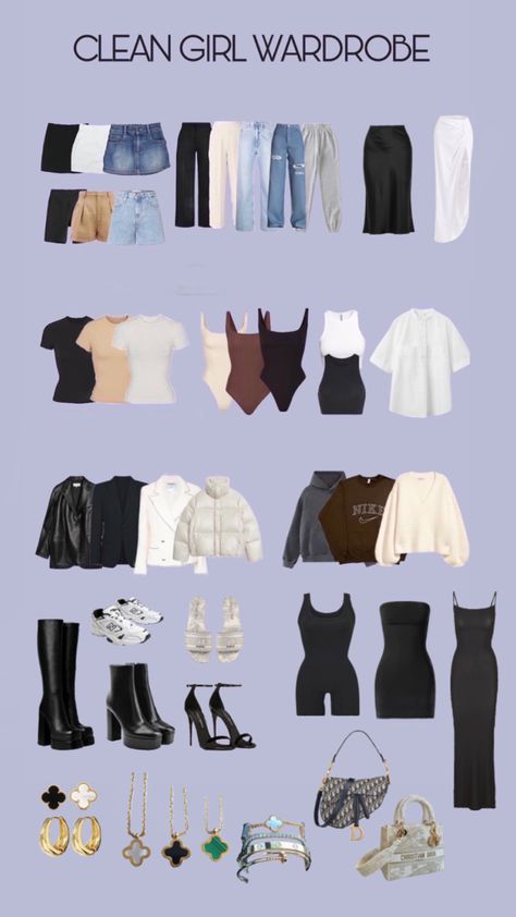 Minimal Wardrobe Minimalist Closet, Clean Girl Wardrobe, Cleangirl Outfit, Softgirl Outfits, Outfit Coordination, Outfit Boards, Capsule Wardrobe Casual, Minimalist Outfits, Fashion Capsule Wardrobe