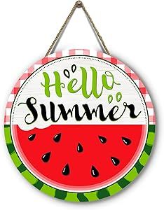 Summer Welcome Sign, Outdoor Porch Decor, Green Buffalo Plaid, Sign For Front Door, Red Buffalo Check, Wooden Door Hanger, Watermelon Pattern, Wooden Wreaths, Wooden Door Hangers