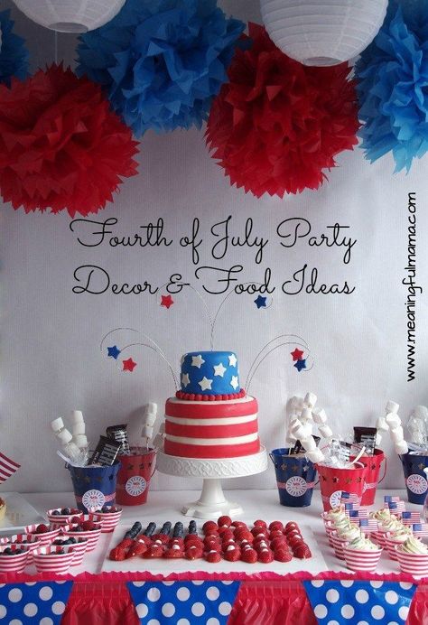 fourth of july party decorations food ideas Fourth Of July Party Decorations, Red White And Blue Desserts, Blue Decorations, Fourth Of July Party, Usa Party, American Party, 4th Of July Cake, Fourth Of July Decorations, Blue Desserts