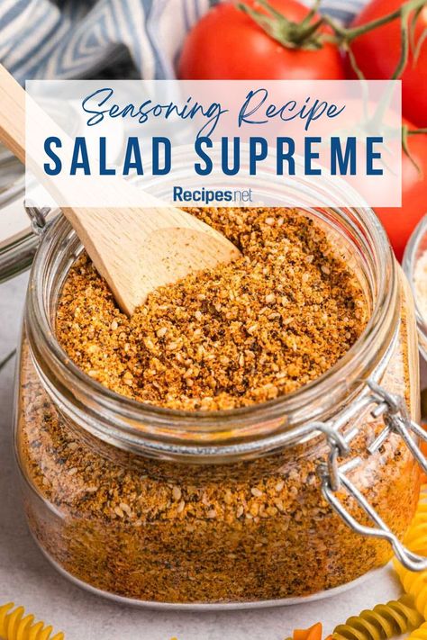 Discover the ultimate easy Salad Supreme Seasoning Recipe for an explosion of flavor in your salads! Elevate your cooking game with this easy, healthy meal addition that will tantalize your taste buds. Whether you're a foodie exploring new recipes or a cooking enthusiast seeking delicious inspiration, this blend promises to transform your salads into culinary masterpieces. Head to Recipes.net for the full recipe. Turkish Seasoning Recipe, Salad Supreme Seasoning Recipe, Panera French Onion Soup, Salad Supreme Pasta Salad, Salad Supreme Recipe, Salad Supreme Seasoning, Salad Seasoning, Broiled Salmon Recipes, Dipping Sauce For Artichokes