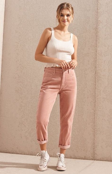 Drawstring Jeans, Ripped Jeggings, Ripped Knee Jeans, Jeans Pacsun, Women Fashion Edgy, Trendy Swimwear, Korean Fashion Women, Outfit Trends, Corduroy Fabric