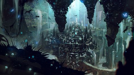 ArtStation - Atlantis concept arts, Illia Tsiushkevich Cave City Fantasy Art, Atlantis Concept Art, Aquaman Art, Ancient Atlantis, Lost City Of Atlantis, Cave City, Ancient Designs, Fantasy City, Concept Art Drawing