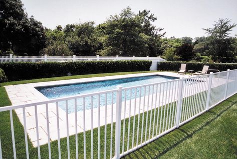 Hamptons Pool, Fence Around Pool, Aluminum Pool Fence, Pool Plans, Fence And Gate, Iron Fencing, White Pool, Pool Fencing, Aluminum Fencing