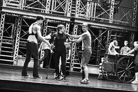 Broadway.com | Photo 7 of 22 | Photo Exclusive! Birthday Parties, Costume Changes & More Backstage Fun at Newsies Ben Fankhauser, Newsies Broadway, Jack Kelly, Mike Faist, Dance Theater, Broadway Theatre, Music Theater, Broadway Musicals, Newsies