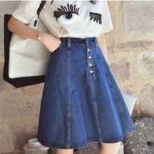 Knee Length Jean Skirts, Denim Skirts Knee Length, Jean Skirt Outfits, A Line Denim Skirt, Denim Skirt Outfits, Button Skirt, Skirt Denim, Denim Skirt Women, Outfits 2017