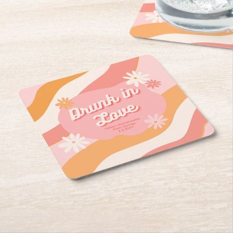 Bachelorette Party Favor Retro Pink Drunk in Love Square Paper Coaster - Bachelorette Party Favors gifts Bridal Party Gift Bag, Bachelorette Drink, Bachelorette Party Favor, Bachelorette Favors, Drunk In Love, Paper Coaster, Bachelorette Party Favors, Square Paper, Bridal Party Gifts