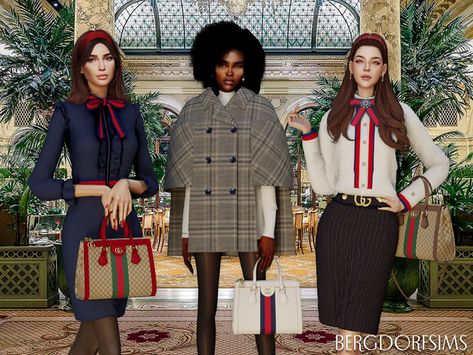 Sims 4 Gucci, Gucci Outfit, Mid Heel Ankle Boots, Wool Cape Coat, Gucci Clothing, Gucci Outfits, Sims 4 Mods Clothes, Wool Cape, Cotton Poplin Shirt