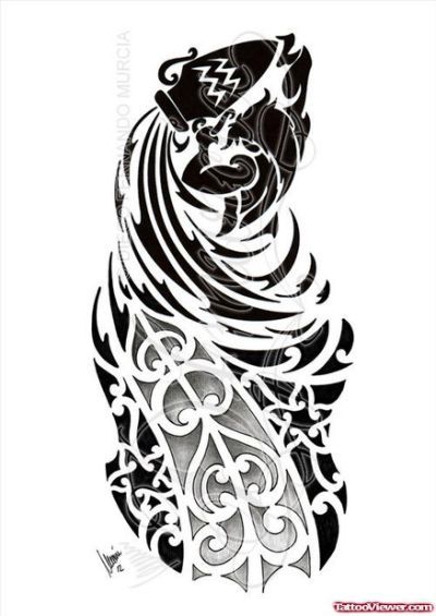 Cool Tribal Aquarius Tattoo Design Mens Aquarius Tattoos, Aquarius Tattoos Men, Aquarius Tattoo Design For Men, Aquarius Tattoo Ideas For Men, Aquarius Tattoo Men, Aquarius Tattoo Ideas, Shark Artwork, Aquarius Design, Aquarius Tattoos