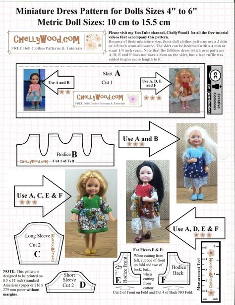 Free Doll Clothes Patterns, Free Printable Sewing Patterns, Polly Pocket Dolls, Free Barbie, Miniature Dress, Barbie Sewing Patterns, Chelsea Doll, Doll Clothes Patterns Free, Printable Sewing Patterns