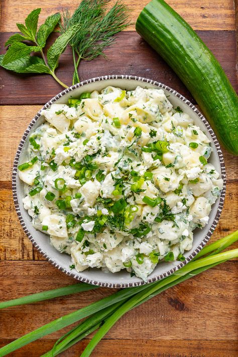 Tzatziki Potato Salad Greek Cucumber Salad, French Potato Salad, Cucumber Sauce, Potato Salad Dill, Pumpkin Quinoa, French Potatoes, Pizza Salad, Bacon Cauliflower, Baked Potato Salad