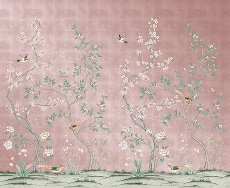 This Chinoiserie Wallpaper Is Temporary, Affordable, and Basically a Dream Come True Chinoserie Wallpaper, Chinoiserie Garden, Gracie Wallpaper, De Gournay Wallpaper, Pink Chinoiserie, Chinese Wallpaper, Chinoiserie Decorating, Girls Rooms, Style Wallpaper