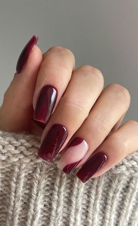 Shellac Nails Fall, Nails Burgundy, Burgundy Nail Designs, Fall Acrylic, Kutek Disney, Wine Nails, Nails Dark, Tapered Square Nails, Manikur Kuku