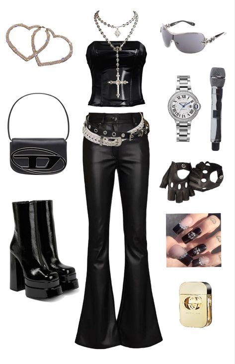 Punk Rock Inspired Outfits, Rock Stage Outfits For Women, Rock Star Outfits For Women, Rock Star Aesthetic Outfit, 60s Rockstar Fashion, Skin Jacket Outfit, Rock Stage Outfit, Y2k Rock Outfits, 70s Rock Aesthetic Outfits