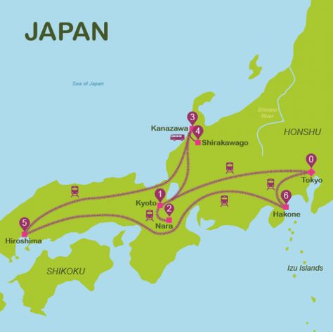 Touristic map of Japan | Plan a trip to Japan in 13 days | Way Away Things To Do In Japan, Japan Bucket List, Japan Holidays, Japan Itinerary, Japan Vacation, Japan Travel Tips, Travel Route, Japan Culture, Kamakura