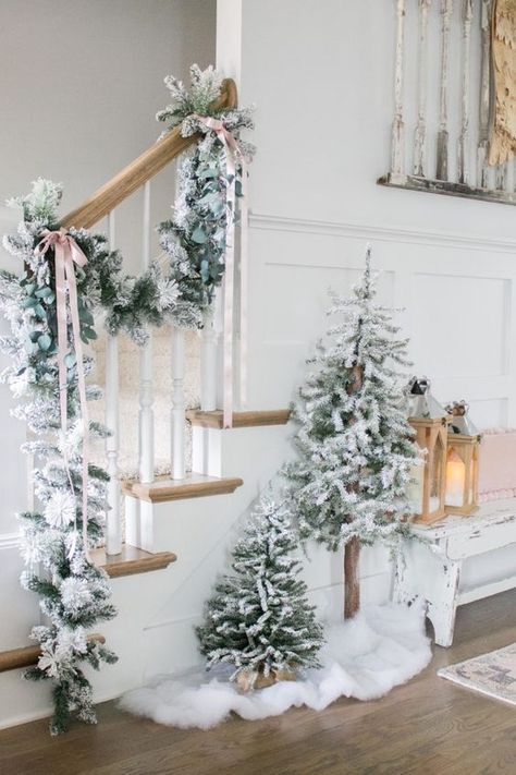 White Forest Christmas Decor, Neutral Christmas Decor, Neutral Christmas, Flocked Christmas Trees, Christmas Décor, White Christmas Decor, Christmas Fairy, Christmas Decorations Rustic, Farmhouse Christmas Decor