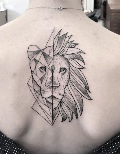 50+ Geometric Lion Tattoo Designs & Meanings Lion And Lioness Tattoo, Leo Zodiac Tattoos, Geometric Lion Tattoo, Leo Tattoo Designs, Tattoo On Back, Lioness Tattoo, Mens Lion Tattoo, Geometric Lion, Couple Tattoos Unique