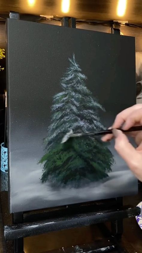 Paint Christmas Canvas, Christmas Drawing Easy, Landscaping Painting, Painting Trees, Christmas Canvas Art, Christmas Paintings On Canvas, Oil Painting Tutorial, Acrylic Painting Lessons, Diy Watercolor Painting