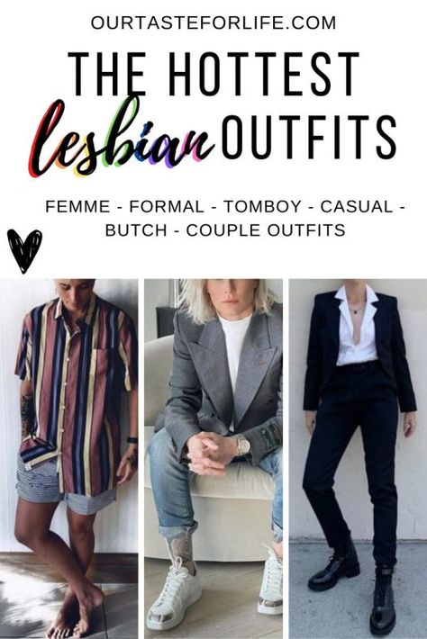 Lesbian Outfits Feminine, Lesbian Formal Outfits, Gay Fashion Women, Lesbian Fashion Feminine, Chapstick Lesbian Style, Masc Femme Fashion, Tomboy Formal Outfits, Lesbian Dress, Butch Lesbian Fashion