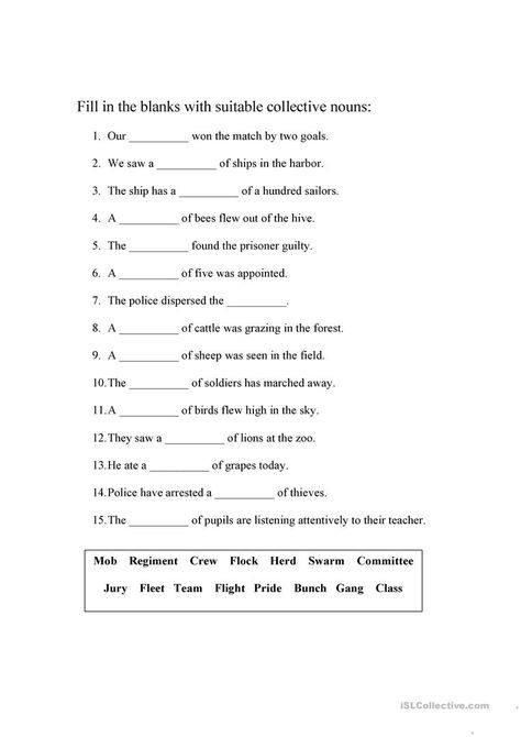 Collective Nouns Worksheet Grade 4, Abstract Noun Worksheet For Class 4, Common Proper And Collective Nouns, Collective Nouns Worksheet, Nouns Exercises, Middle School Grammar Worksheets, Common Noun, Speech Worksheets, Kindergarten Spelling