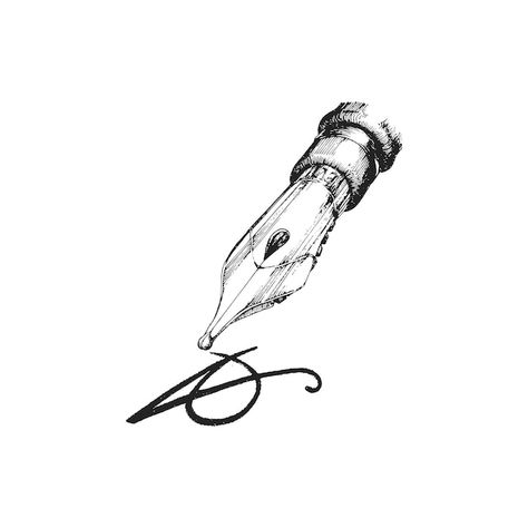 Nib Pen Drawing, Fountain Pen Doodles, Calligraphy Pen Drawing, Fountain Pen Illustration, Pen And Paper Tattoo, Ink Pen Aesthetic, Fountain Pen Tattoo, Ink Pen Tattoo, Caligraphy Pen