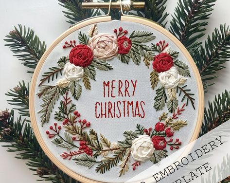 Wreath Joy Pattern - Etsy.de Christmas Embroidery Ideas, Christmas Hand Embroidery, Embroidery Ornaments, Christmas Embroidery Patterns, Christmas Embroidery Designs, Embroidery Christmas, Hand Embroidery Videos, Embroidery Videos, Embroidery Works