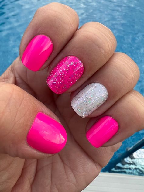 Chasing Clouds Color Street, Gossip And Glitter Color Street, Pink Color Street Nails, Summer Nails With Pink, Dip Nail Designs Summer, Barbie Nails Short, Fun Beach Nails, Summer Dip Nails, Fitness Barbie