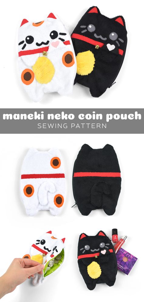 Last year during my legendary creatures collection, I seriously considered doing a Maneki Neko. It doesn’t quite fit as a legendary creature though, since it’s more like a symbol. Either way though… Choly Knight, Sewing Pouch, Plushies Diy, Diy Coin Purse, Cat Coin Purse, Purse Sewing Patterns, Pouch Sewing, Pouch Tutorial, Plushie Patterns