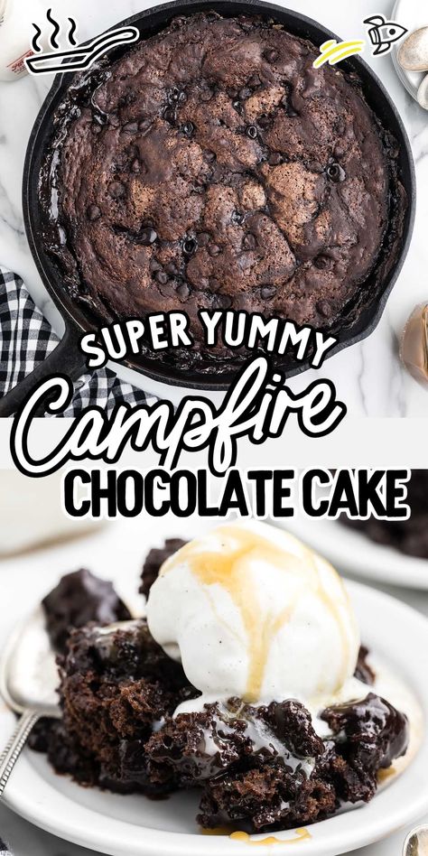 Campfire Chocolate Cake Sitting Around A Campfire, Campfire Cake, Camping Cakes, Campfire Desserts, Camping Menu, Tasty Cake, Camping Desserts, Fruit Dessert Recipes, Tasty Chocolate Cake