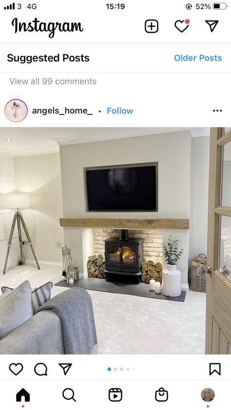 Living Room Spotlights, Alcove Ideas Living Room, Log Burner Living Room, Living Room Panelling, Cream Living Rooms, Feature Wall Living Room, Living Tv, Living Room Renovation, Living Room Styles