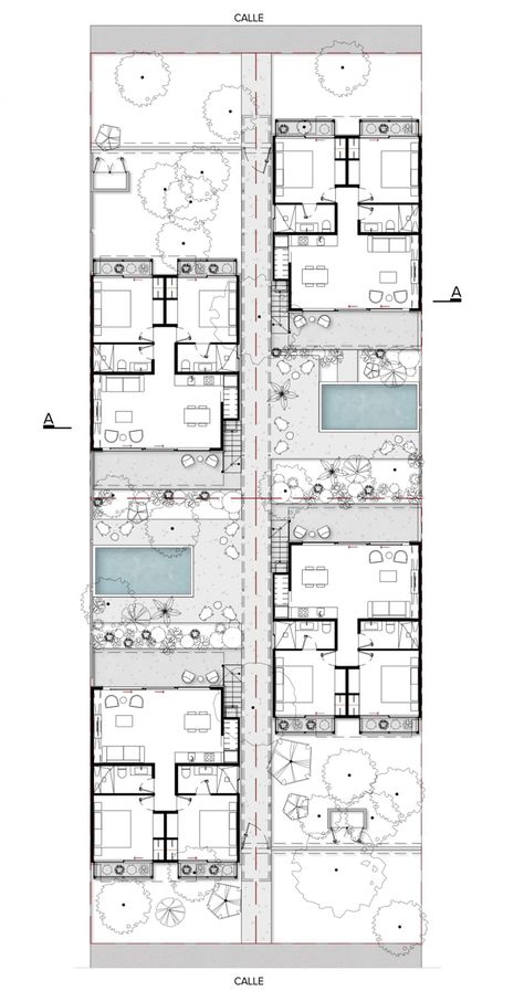 Apartment Architecture Plans, Apartment Plans Architecture, Hotel Floor Plan, Hotel Floor, Courtyard Design, Hotel Plan, Architectural Floor Plans, Villa Plan, Resort Design