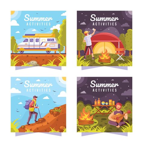 Summer Camp Social Media Posts, Illustration Art Drawing, Social Media Posts, Summer Camp, Summer Activities, Media Post, Art Drawing, Social Media Post, Vector Art