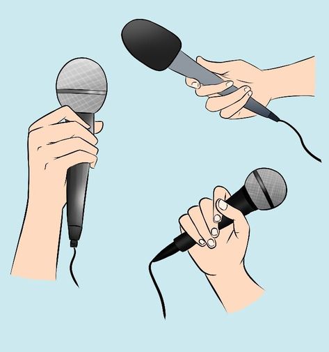 Microphone Art Reference, Singing Pose Reference Drawing Anime, Drawing Poses Singing, Holding Mic Reference Pose, Holding A Microphone Pose Drawing, Someone Holding A Microphone, Hand Holding Microphone Reference, Mic Holding Pose, Anime Singing Pose