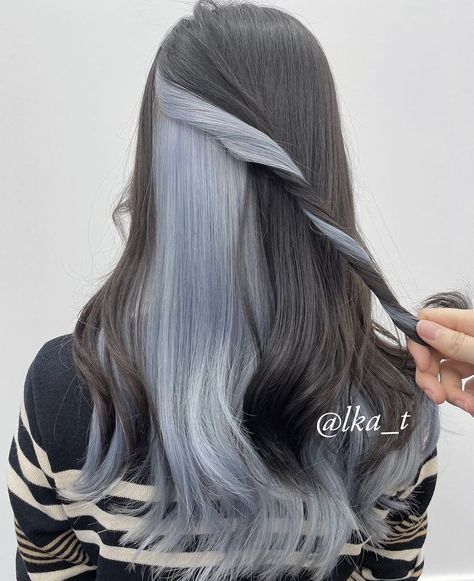 Two Tone Black And White Hair, Peekaboo Hair Colors, Korean Hair Color, Hair Color Underneath, Colored Hair Tips, Peekaboo Hair, Hair Color Streaks, Split Hair, Pretty Hair Color