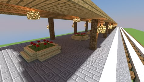 Minecraft Railway Station Ideas, Minecraft Train Station Ideas, Minecraft Railway Station, Path Ideas Minecraft, Train Station Minecraft, Minecraft Railway Ideas, Minecraft Railway, Minecraft Train Station, Minecraft Train