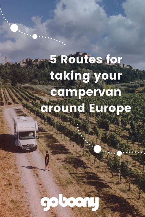 Image of a vineyard in Italy, showing trees on the right of the image and a road with a white motorhome on the left. A person can be seen walking down the road in front of the camper. Europe Road Trip, Camping Europe, Outdoor Summer Activities, Travelling Europe, European Road Trip, Campervan Hire, Road Trip Europe, Let The Adventure Begin, Travel Van