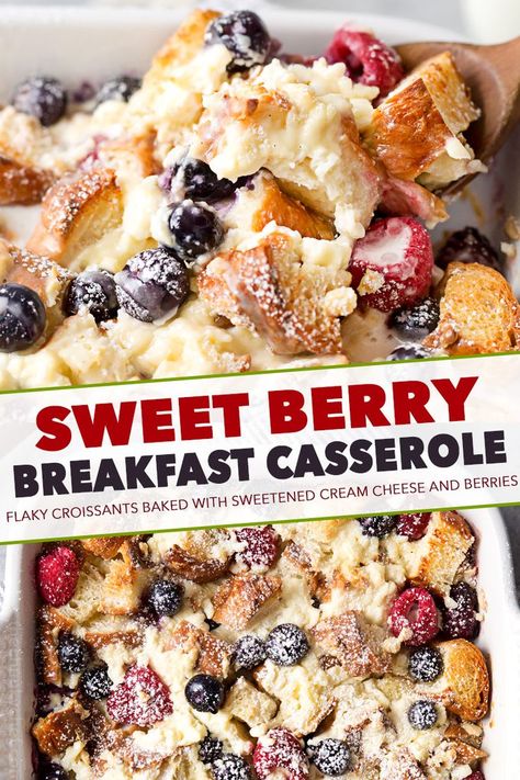 Breakfast Casserole Prepared Night Before, Recipes Made With Croissants, Night Before Christmas Breakfast, Berry Breakfast Recipes, Croissant Breakfast Casserole Overnight, Sweet Christmas Breakfast Ideas, Breakfast Berry Casserole, Fall Breakfast Casserole, Berry Breakfast Casserole