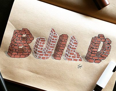 Free hand lettering using bricks Texture Letters, Textured Letters, 3d Tipografi, Word Art Drawings, Typography Sketch, Elementary Drawing, Typography Drawing, Tipografi 3d, Word Drawings