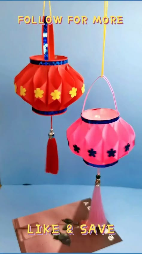 Lunar Lantern Craft, Lantern With Paper, Chinese Lantern Craft For Kids, Home Made Lanterns Ideas, Chinese Diy Crafts, Paper Craft Lantern, Easy Lantern Diy, Easy Lantern Craft, How To Make Chinese Lanterns