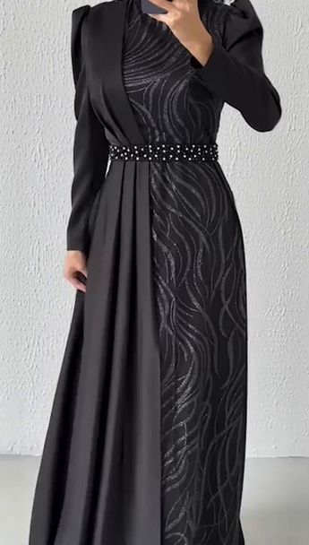 ✨ Elevate your style with a classic black long dress - timeless, elegant, and effortlessly chic. Whether it's a formal event or a casual outing, this wardrobe staple will have you looking fabulous and feeling confident. 💃🖤 #BlackDress #FashionIcon #EffortlessElegance Formal Dress Hijab, Hijab Dress Party Simple Black, Black Dress Hijab, Cocktail Dress Classy Evening, Bridal Abaya, Indo Western Outfits For Women, Long Black Dress Formal, Modest Evening Gowns, Muslimah Fashion Casual