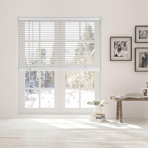 DURABLE & MOISTURE RESISTANT: Will not warp, crack, stain, peel, or fade. The vinyl Vinyl Mini Blinds, White Blinds, Horizontal Blinds, Mini Blinds, Window Blinds, White Curtains, Window Frame, Light Control, Blinds For Windows