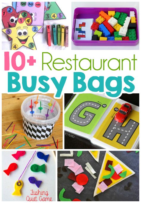 Restaurant Busy Bag Ideas For Toddlers Busy Bag Ideas, Toddler Busy Bags, Activity Bags, Quiet Time Activities, Busy Boxes, Quiet Activities, Themed Activities, Toddler Snacks, Toddler Travel