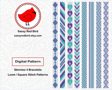 Skinnies 4 Bead Loom Bracelet Pattern Square Stitch Bead - Etsy Stitch Bead Pattern, Beads Tutorial, Bead Loom Bracelet, Square Stitch, Happy Birthday Gift, Bead Weaving Tutorials, Loom Bracelet Patterns, Diy Jewlery, Loom Bracelet