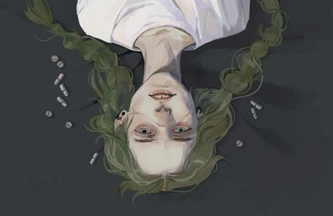 Cowering In Fear Pose, Art Style Inspiration, Ethereal Art, Green Hair, Art Reference Poses, Pretty Art, Character Drawing, Aesthetic Art, Art Tutorials