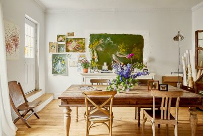 Dining Room Art Studio, Romantic Eclectic, Downstairs Office, Katie Rodgers, Color House, Artist Home, Nyc Tours, English Decor, Nyc Studio