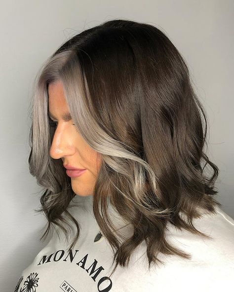 White Streak In Hair, Money Piece Hair, Grey Hair Transformation, Short Dark Hair, Money Piece, Bright Hair Colors, Hair Streaks, Hair Color Techniques, Bright Hair