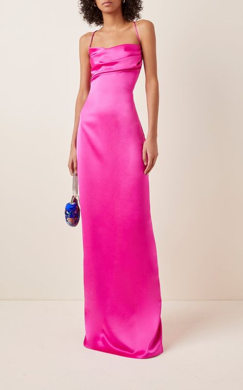 Click product to zoom Hot Pink Satin Dress, Pink Satin Gown, Expensive Outfits, Andrea Iyamah, Brandon Maxwell, Cute Prom Dresses, Pretty Prom Dresses, Illustration Fashion Design, Satin Prom Dress