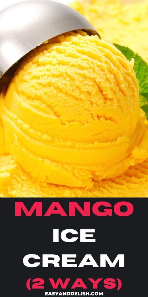 This mango ice cream recipe is made with 5 ingredients, has a luscious tropical flavor, and is super creamy, making the perfect summer treat! Vegan Mango Ice Cream, Mango Ice Cream Recipe, Healthy Holiday Desserts, Sherbet Recipes, Mango Dessert Recipes, Mango Jam, Lemon Pound Cake Recipe, Seasonal Eating, Mango Ice Cream